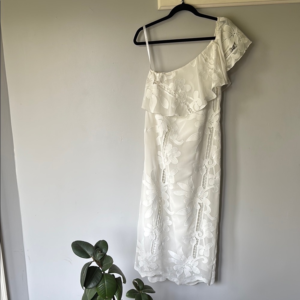 PPS Couture Plum Pretty Sugar Eyelet Midi Dress M Bridal Resort Tropical